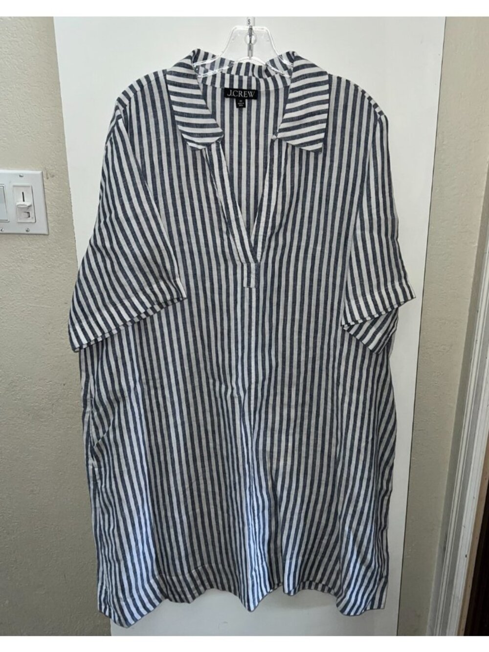 J.Crew Women’s Striped Blue  Linen Tunic Shirt Beachy Coastal Lagenlook Sz 2X
